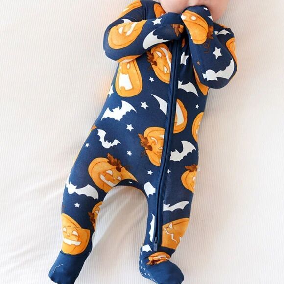 NWT Posh Peanut Convertible One Piece Spooky Pumpkins 3-6M - Picture 2 of 3